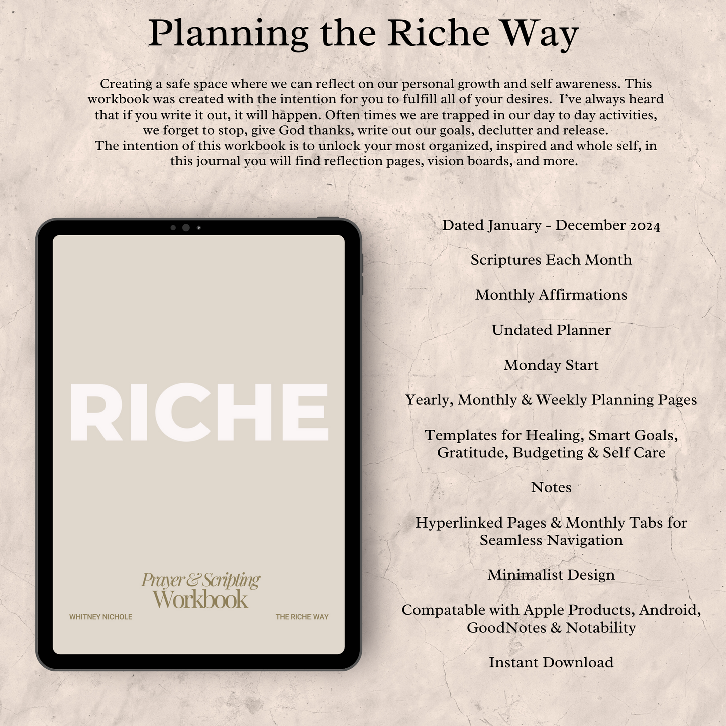 Planning the RICHE Way - Prayer & Scripting Digital Manifestation Workbook and Planner